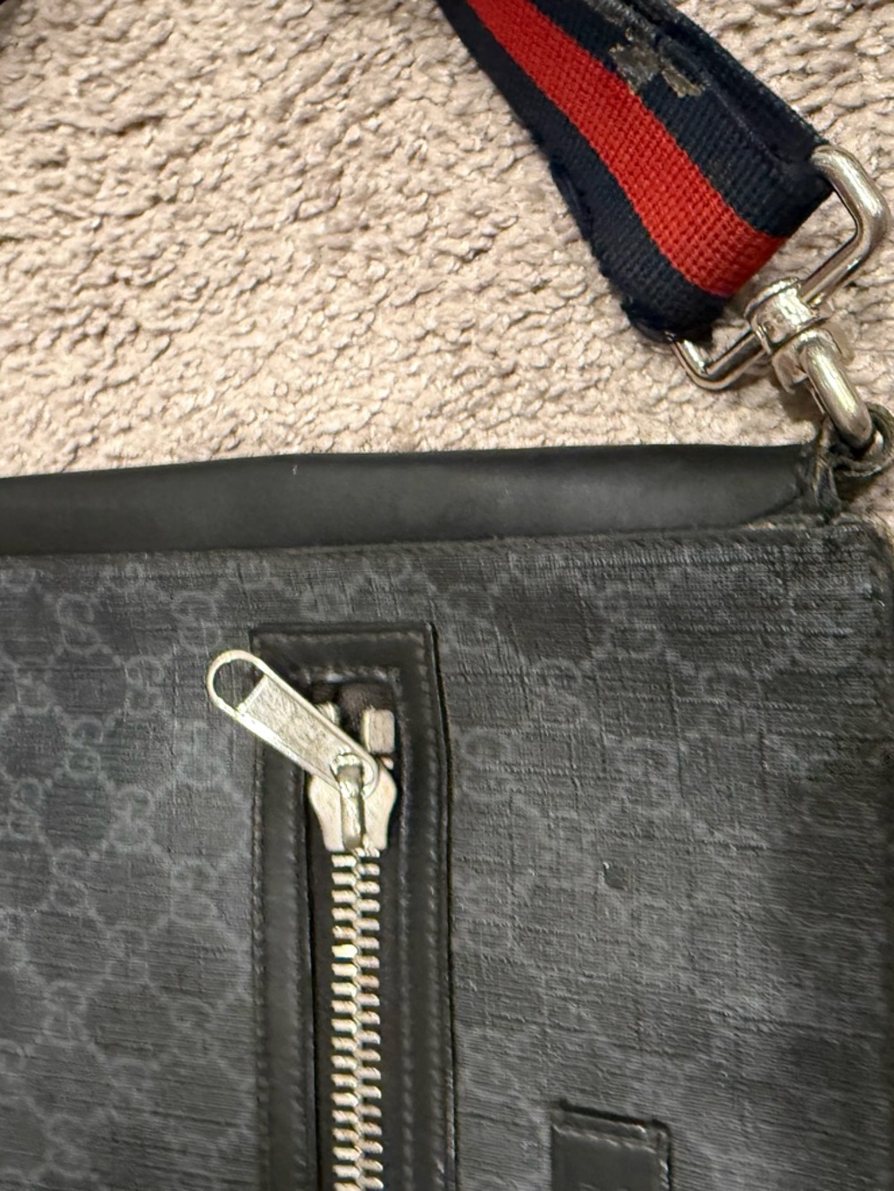 Gucci Black Monogram Messenger Bag with Red/Blue Strap - Picture 15 of 15